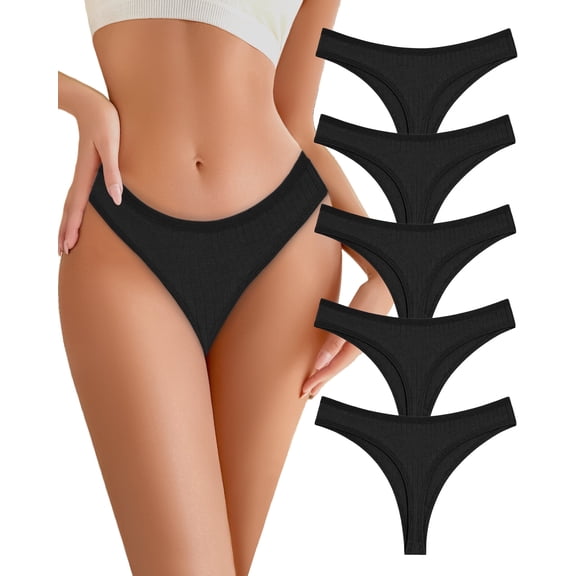 Finetoo Cotton Thongs for Women Soft Breathable Women Underwear Pack Stretch Low Rise Thong Panties 5pcs S-XXL