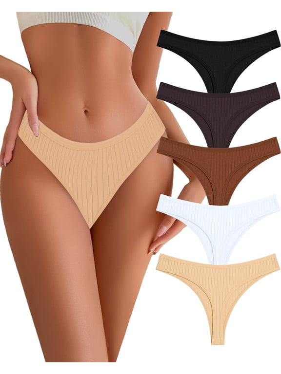 Cotton Thongs for Women Soft Breathable Women Underwear Pack Stretch Low Rise Thong Panties 5pcs S-XXL