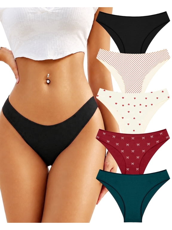 Cotton Underwear for Women High Cut Hipster Womens Cheeky Bikini Panties 5 Pack M