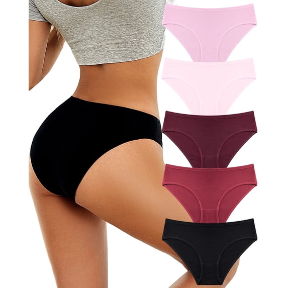 Finetoo Cotton Underwear for Women Hipster Breathable Panties Cheeky Stretch Soft Ladies Bikini Underwear 5 pack L