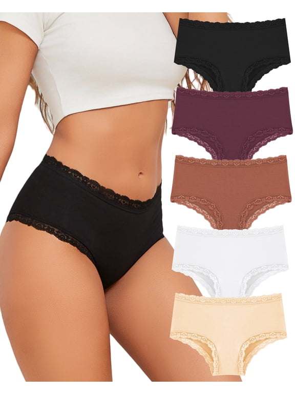 Cotton Underwear for Women Lace Edge Bikini Pack Cheeky Panties Brief 5 Pack M