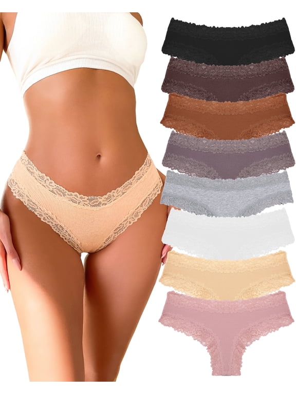 Cotton Underwear for Women Lace Hipster Panties Low Rise Breathable Brazilian Womens Cheeky 8 Pack S-XL