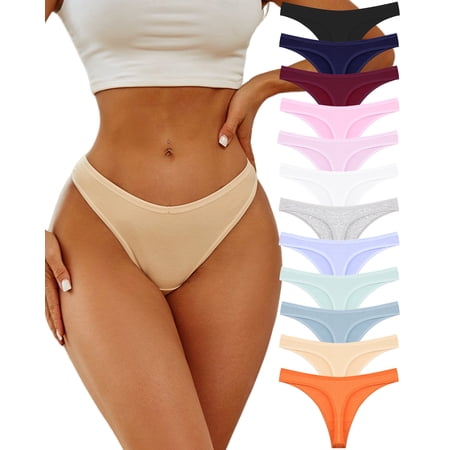 Finetoo Cotton Underwear for Women Soft Low Breathable Thongs for Womens Stretch Ladies Panties Thong 12 Pack S-XXL
