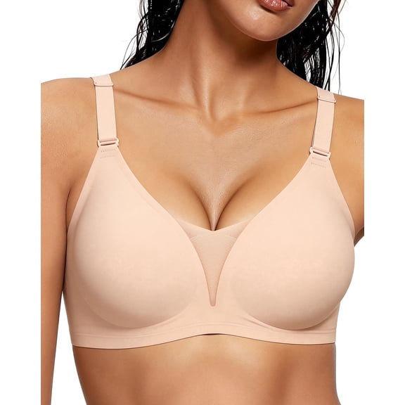 Finetoo Seamless Bras for Women Full Coverage Adjustable Wireless Lace Bra