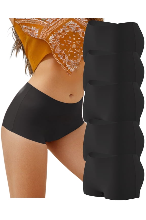 Seamless Boy Shorts Underwear for Women No Show Boxer Shorts Panties for Ladies 5 Packs M