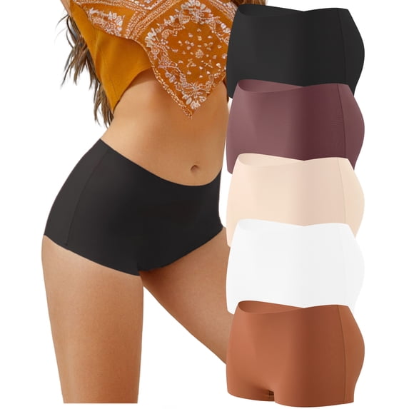 Finetoo Seamless Boy Shorts Underwear for Women No Show Boxer Shorts Panties for Ladies 5 Packs M