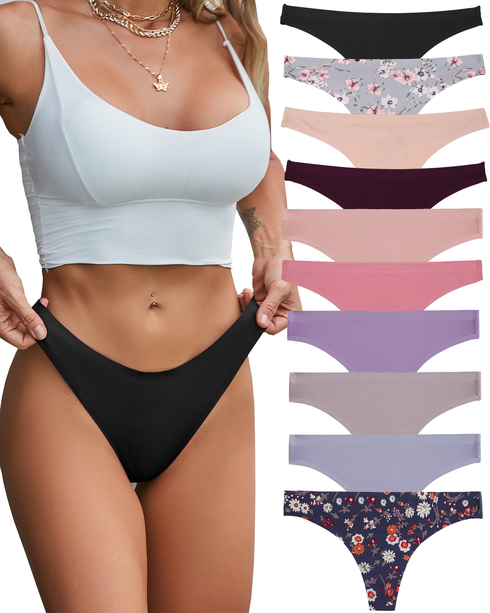 Finetoo Seamless Thongs for Women Breathable Low Rise Panties No Show Invisible Hipster