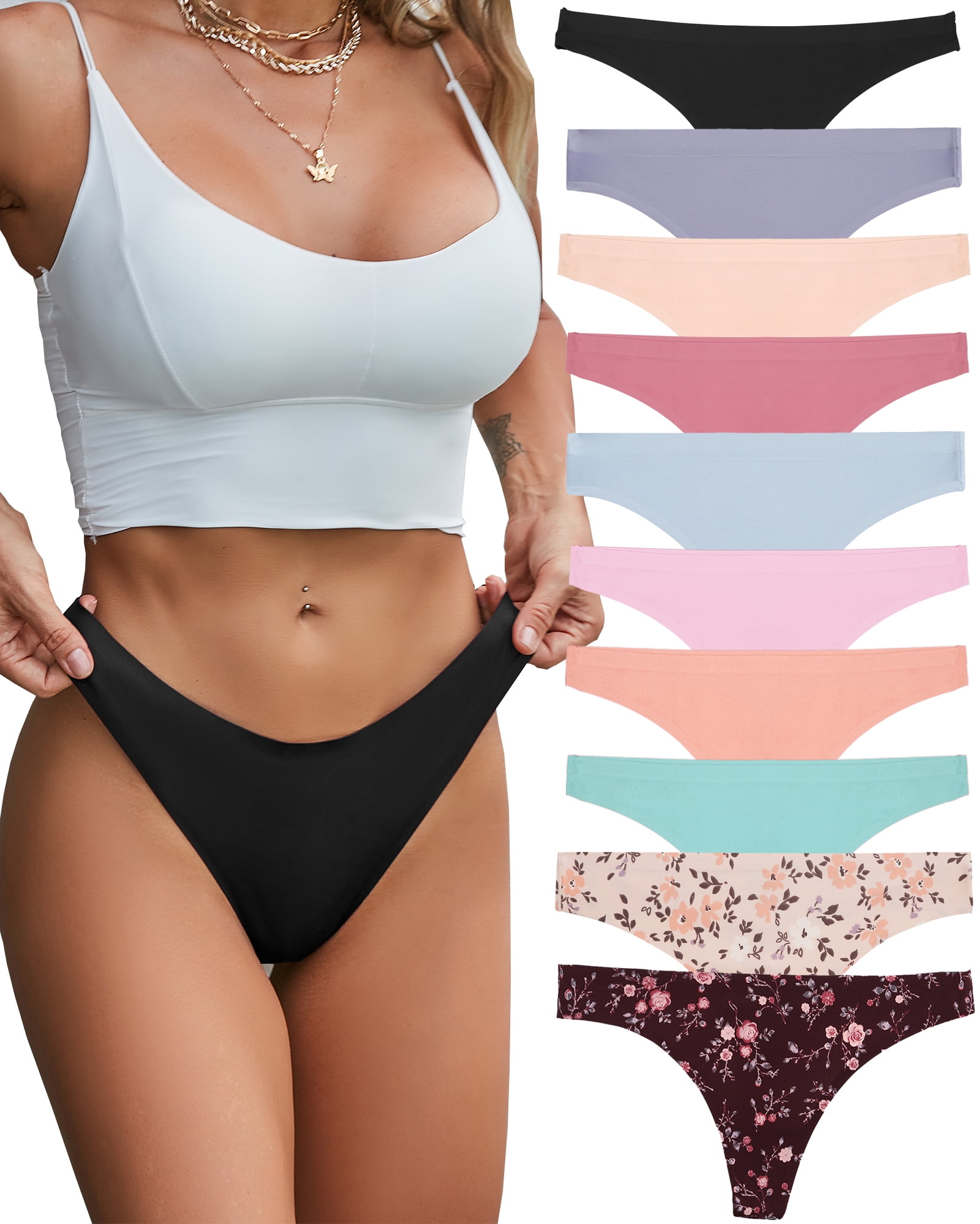 Finetoo Seamless Thongs for Women Breathable Low Rise Panties No Show Invisible Hipster