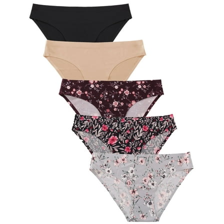 Finetoo Seamless Underwear For Women No Show Stretch Bikini Panties Soft Silky Invisible Hipster Briefs XS-XL 5 Pack