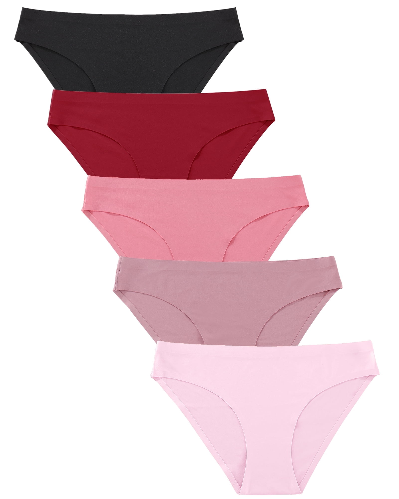 Seamless Underwear for Women, No Show Stretch Bikini Panties, Soft Silky Invisible Briefs, 5 Pack XS-XL