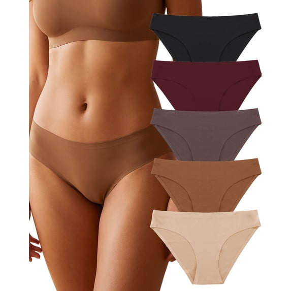 Finetoo Seamless Underwear for Women No Show Hipster Bikini Panties Low Rise Cheeky Breathable Soft Invisible Briefs XS-XL 5 Pack
