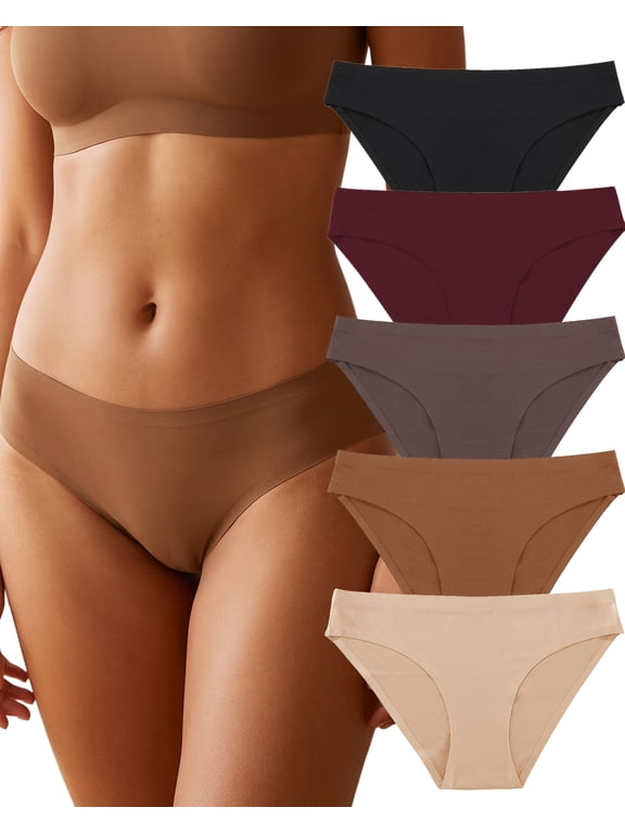 Seamless Underwear for Women No Show Hipster Bikini Panties Low Rise Cheeky Breathable Soft Invisible Briefs XS-XL 5 Pack