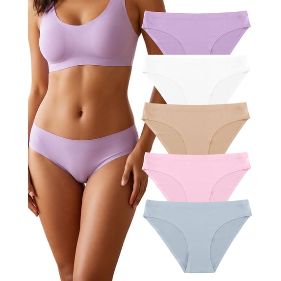 Finetoo Seamless Underwear for Women No Show Hipster Bikini Panties Low Rise Cheeky Breathable Soft Invisible Briefs XS-XL 5 Pack
