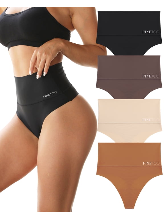 Tummy Control Shapewear Thongs for Women High Waisteded Body Shaper Underwear No Show Panties 4 Pack S-3XL