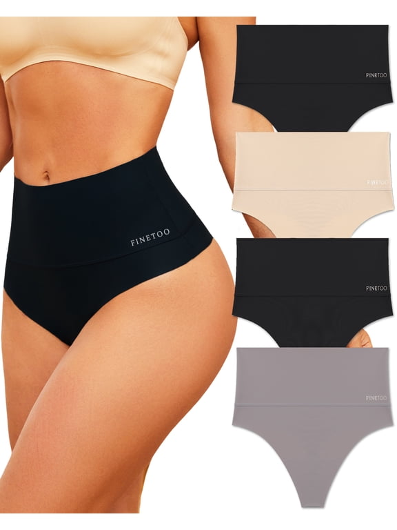 Tummy Control Shapewear Thongs for Women High Waisteded Body Shaper Underwear No Show Panties 4 Pack S-3XL