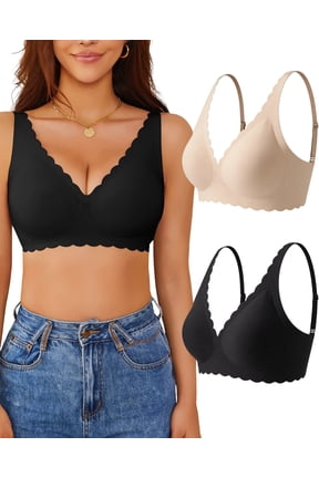 Women Jelly Bras No Underwire Scalloped Push Up Buttery Soft Tshirt Bra Seamless Full Coverage Convertible Everyday Bra 2pack