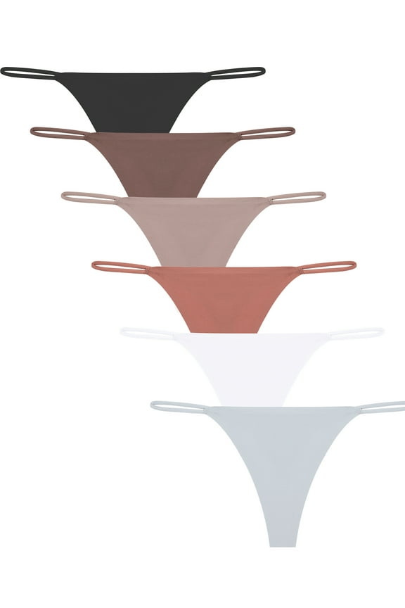 Women's Seamless Breathable Cotton Thong Panties, 6 Pack