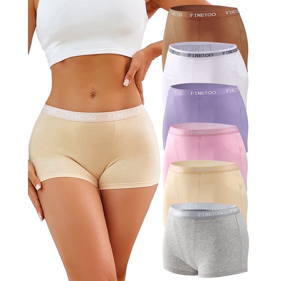 Finetoo Womens Boyshort Underwear Cotton Boxer Briefs for Ladies Full Coverage BoyShorts Panties 6 Pack