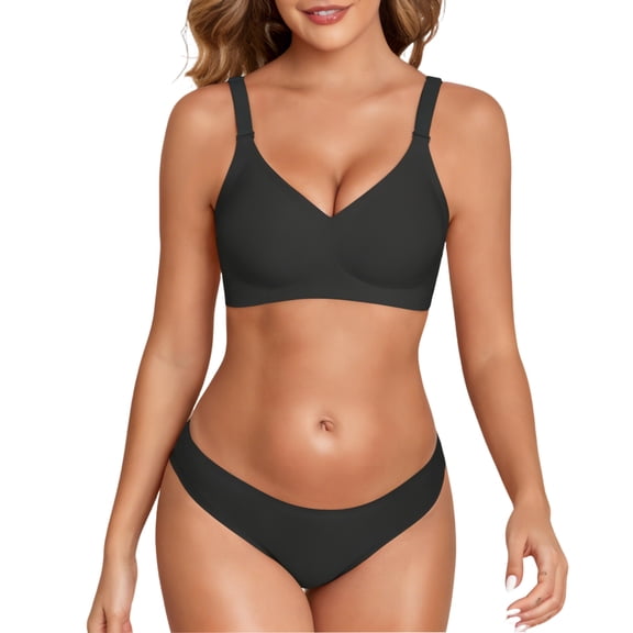 Finetoo womens 2 Piece Seamless Wireless Bra and Panty Sets Comfortable Soft Push Up Bras No Show Bikini Underwear