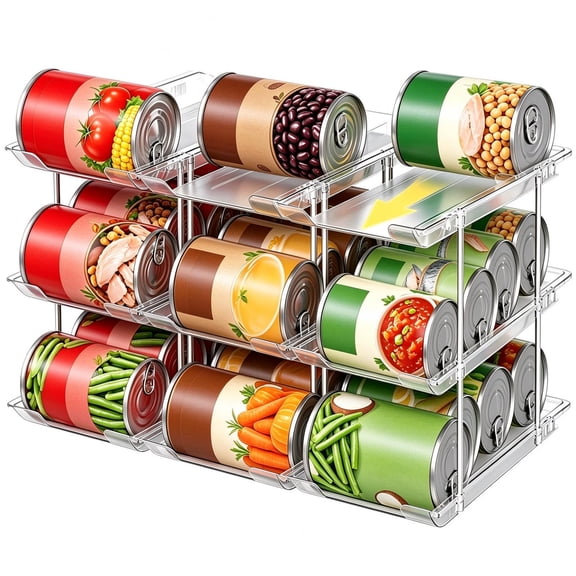 Finew Can Organizer for Pantry, 3-Tier Automatic Rolling Can Storage Rack for Fridge Cabinet, Holds 36 Cans