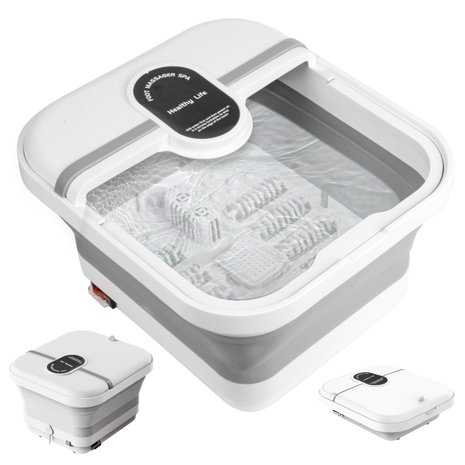 Finew Foldable Foot Soaking Tub, with Jeating, Bubbles, Red Light, Temperature Control Functions,Foot Bath Massager with 8 Acupressure Massage Rollers, Pedicure Foot Spa, Relieve Stress and Relax