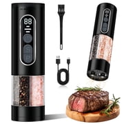 Finew Electric Salt and Pepper Grinder, 2-in-1 Dual Chamber Mill with Adjustable Coarseness, Usb Rechargeable, Black