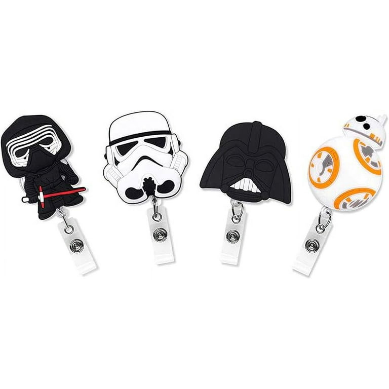 Finex 4 Pcs Set Star Wars BB8 Darth Vader Kylo Ren Stormtrooper Badge ID Clip  Reel Retractable Holder Office Work Nurse Name Badge Tag Clip On Card  Holders Cute - 30 inch