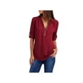 thumbnail image 1 of Finex Plus Size Women Zipper V Neck Loose Chiffon Long Sleeve Blouse Tops, 1 of 1