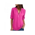 thumbnail image 1 of Finex Plus Size Women Zipper V Neck Loose Chiffon Long Sleeve Blouse Tops, 1 of 1