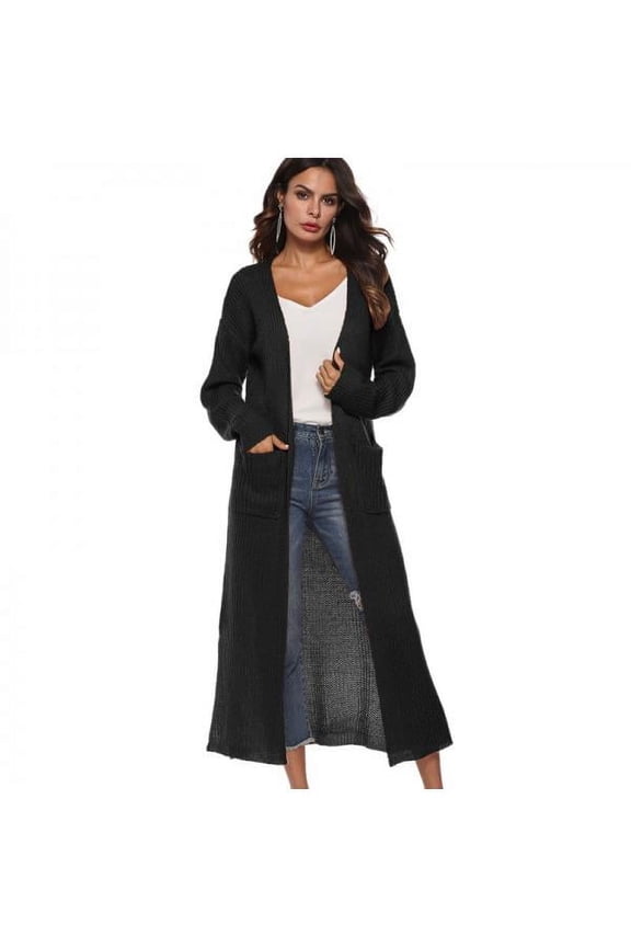 Women Full Length Thick Maxi Cardigan Duster Long Sleeve Open Front Sweater Tops