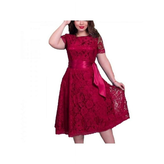 Finex Women Plus Size Short Sleeve Lace Dress Party Cocktail Wedding XS-6XL