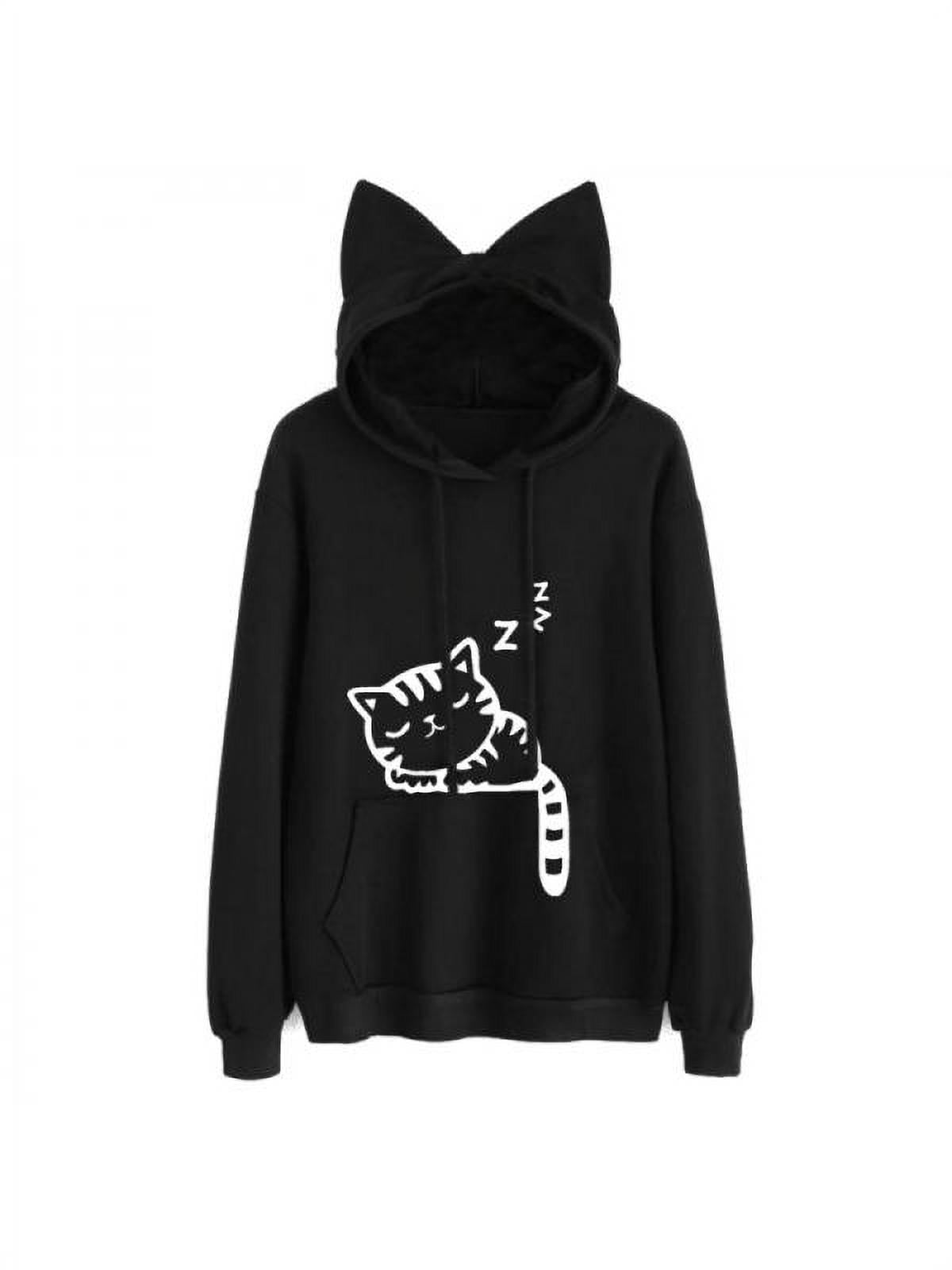 Finex Women s Casual Loose Blouse Cat Ear Hoodie Sweatshirt Tops Walmart