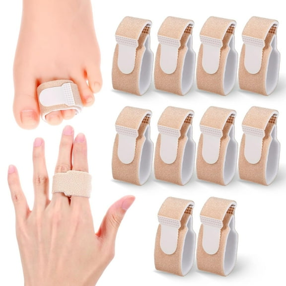 Finger Buddy Straps 10 PCS Tape Finger Wraps With Padded Hook Loop Thicken Pinky Splint Comfortable Fingers Fixation Strap for Injured Finger Support Knuckle Stabilizer (Beige)