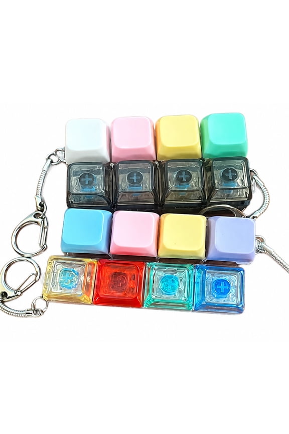 Finger Clicker Keyboard Toy Mini LED Keychain for Relaxation and Desk Fun 2 pcs Colorful + 2 pcs Transparent Keyboard Chain - 4 pcs