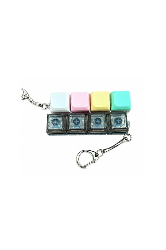 Finger Clicker Keyboard Toy Mini LED Keychain for Relaxation and Desk Fun Colorful + Dark Transparent Keyboard Chain 2 pcs