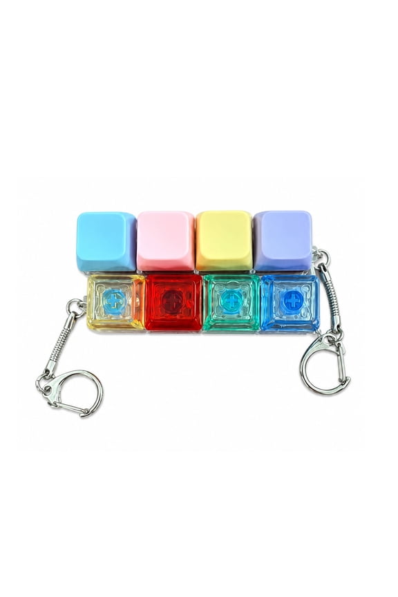 Finger Clicker Keyboard Toy Mini LED Keychain for Relaxation and Desk Fun Colorful + Transparent Keyboard Chain 2 pcs