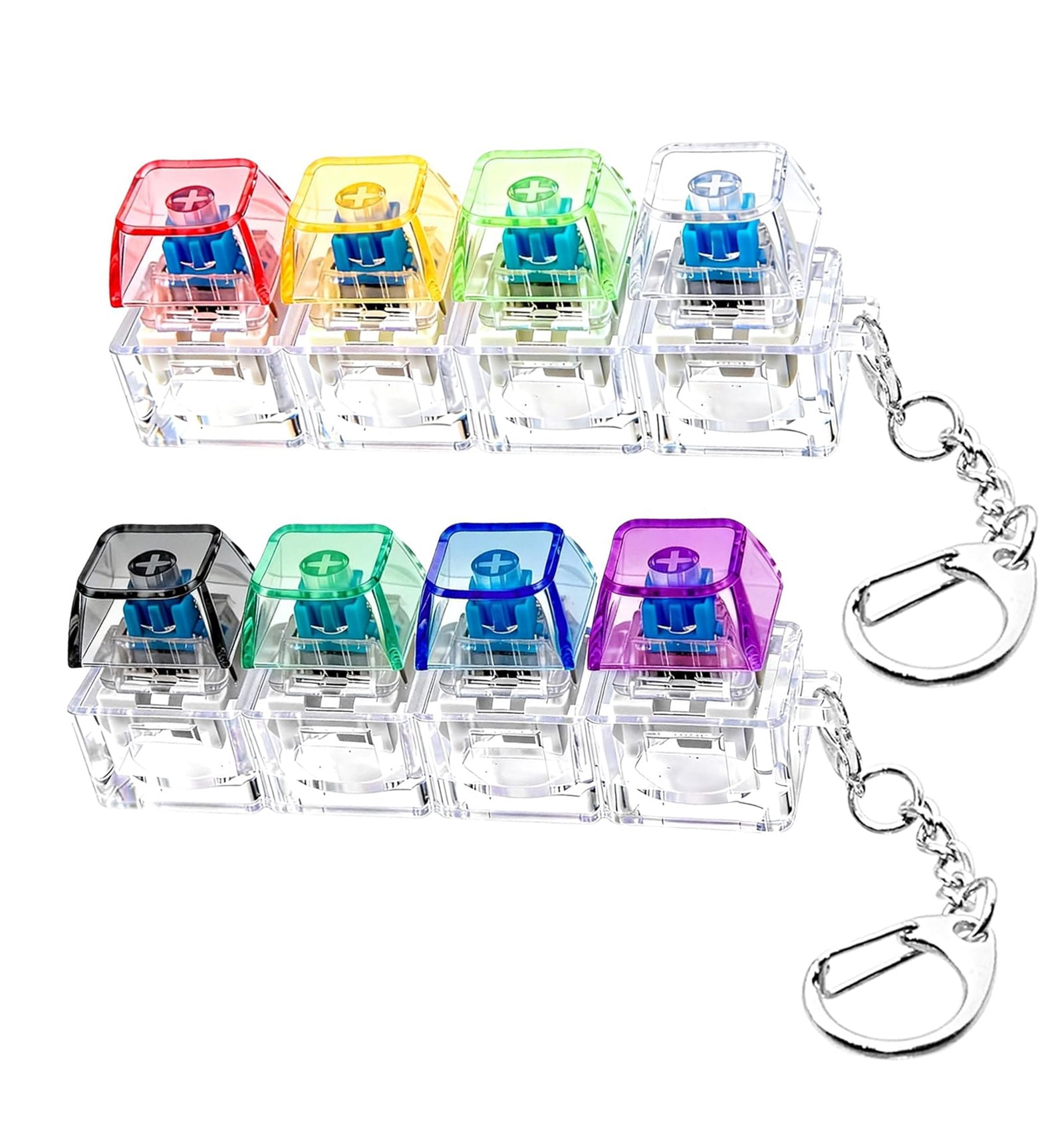 Finger Clicker Keyboard Toy Mini LED Keychain for Relaxation and Desk Fun Transparent Keyboard Chain- 2 pcs