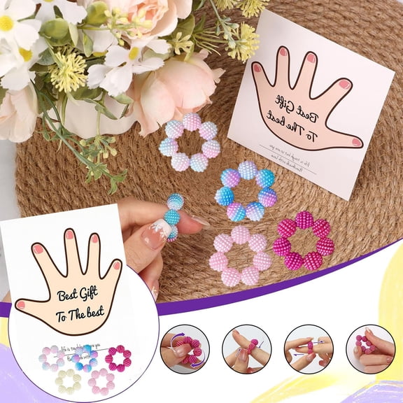 Finger Decompression Ring Set of 5,Sensory Massage Toy,Stress Relief Beads,Elastic Pearl Ring,Fingertip Massager,Anxiety Relief,Portable Relaxation Tool