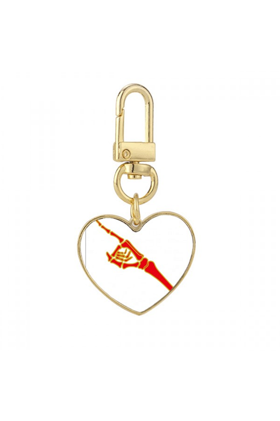 Finger Directs Skeletal Joints Gold Heart Keychain Metal Keyring Holder