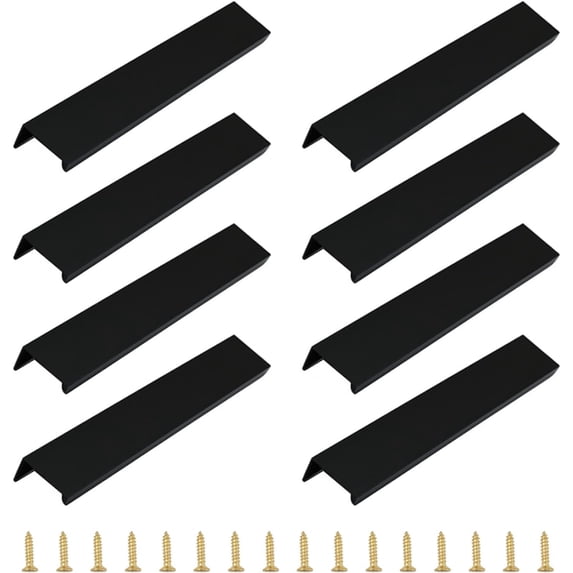 Finger Edge Pull, 8pcs Concealed Handle Modern Style Drawer Handle,Aluminum Alloy Invisible Handle Wardrobe Handle for Cabinet Hardware Drawer(Black,150mm)