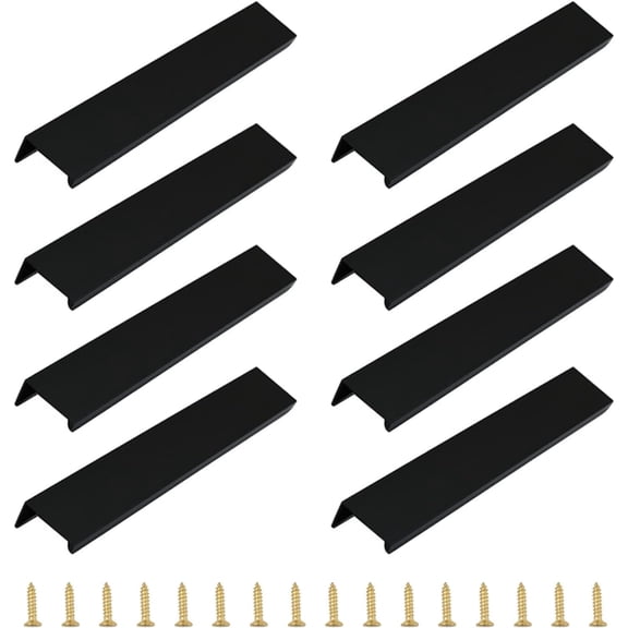 Finger Edge Pull, 8pcs Concealed Handle Modern Style Drawer Handle,Aluminum Alloy Invisible Handle Wardrobe Handle for Cabinet Hardware Drawer(Black,150mm)