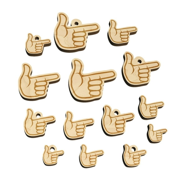 Finger Gun Hand Pointing Wood Mini Charms Shapes DIY Craft Jewelry - With Hole - 12mm (26pcs)