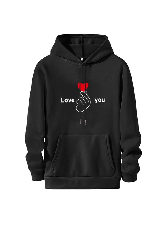 Finger Heart Graphic Hoodie Women's Cute K-Pop Love Hand Sign Long Sleeve Loose Pullover Hooded Sweatshirt