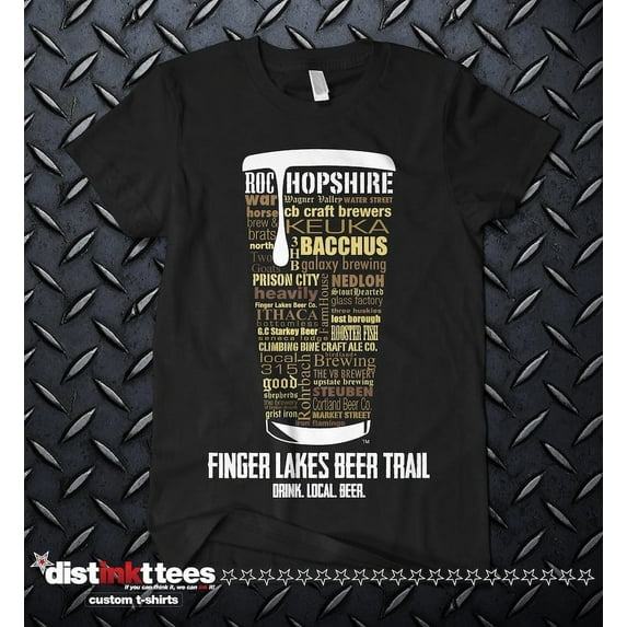 Finger Lakes Beer Trail T-Shirt - Black, Small | Ringspun Cotton, Drink Local Beer
