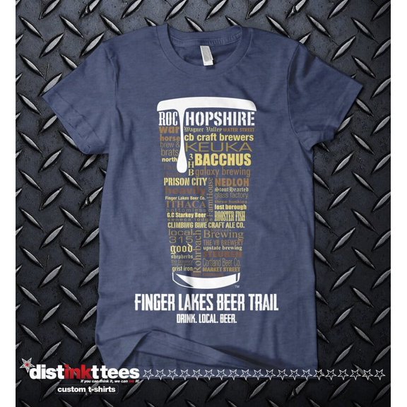 Finger Lakes Beer Trail T-Shirt - Navy, XL | Ringspun Cotton, Drink Local Beer