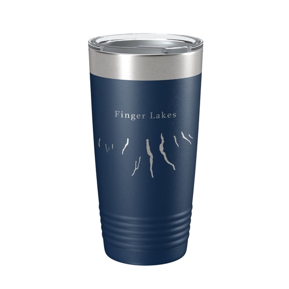 Finger Lakes Map Tumbler Travel Mug Insulated Laser Engraved Coffee Cup New York 20 oz Navy Blue