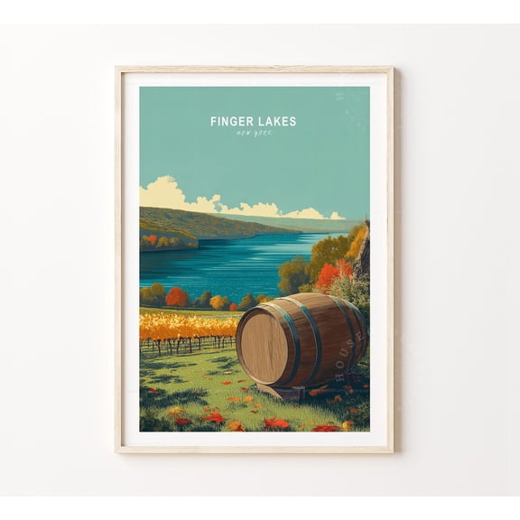 Finger Lakes New York Minimalist Travel Wall Art, Unframed Paper Poster 8x10in