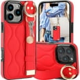 thumbnail image 1 of Finger Loop Ring Wrist Band Case for iPhone 16 Pro Max with Keychain, Adjustable Wristband Holder Kickstand [Stand Function] PU Leather Cover Case for Apple iPhone 16 Pro Max ZHD-Red, 1 of 16