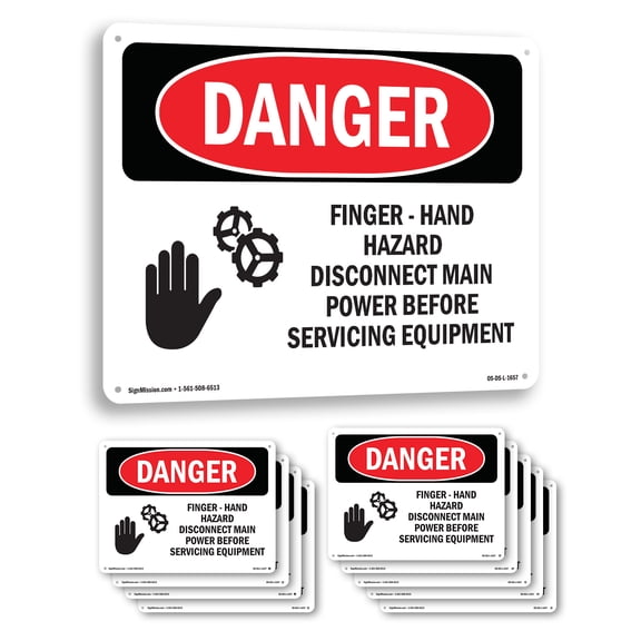 Finger OSHA Danger Aluminum Sign 10 Inch x 7 Inch - 10 Pack