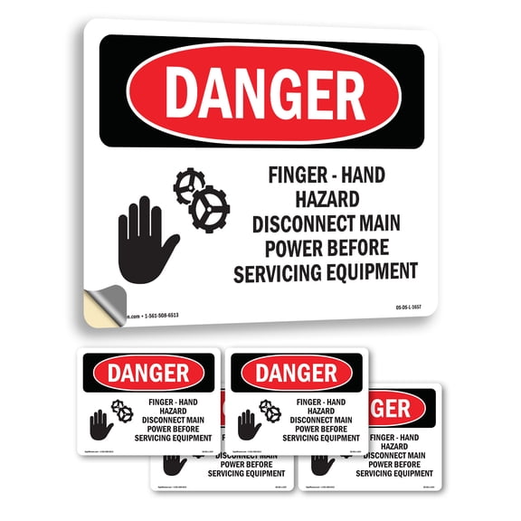 Finger OSHA Danger Vinyl Decal Label 10 Inch x 7 Inch - 5 Pack